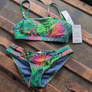 Hula Honey Tropical Print Bikini - Green and Pink